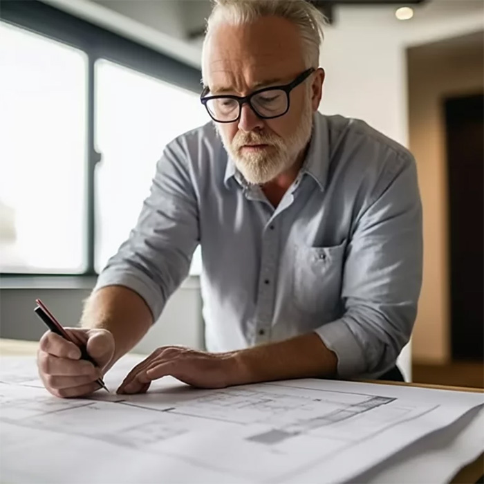 Home developer notating his blueprint